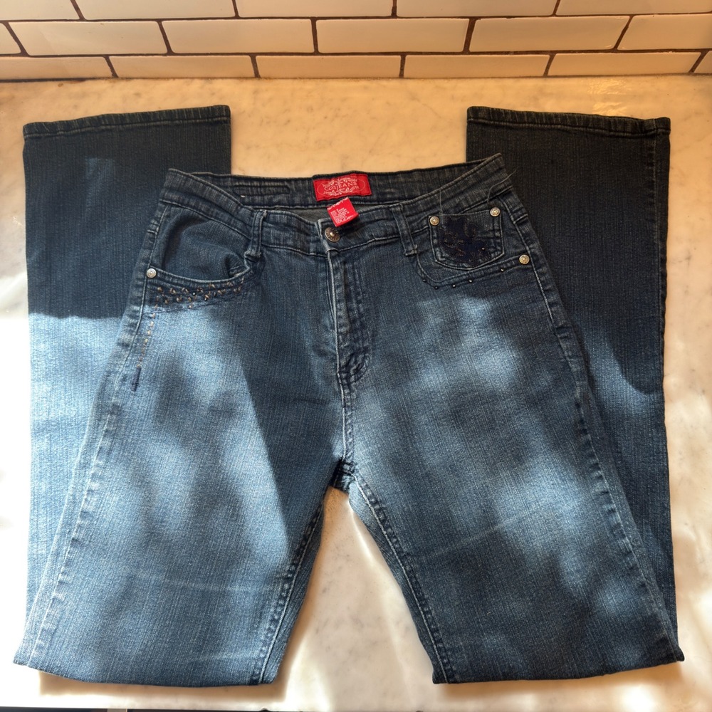 CosJeans‎ Women's Jeans Size 8 Embellished Pockets Dark Wash Bootcut Denim